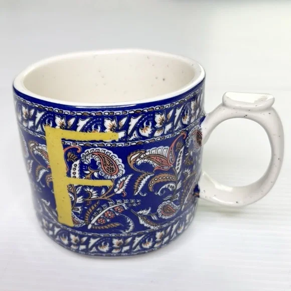 Anthropologie Blockprint - Blue and Yellow Paisley Mug - Picture 1 of 8